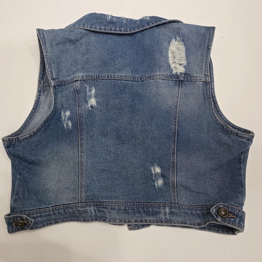 Highway Jeans Blue Denim Jacket Vest Cropped Vest Women's Juniors Size L - Picture 9 of 9